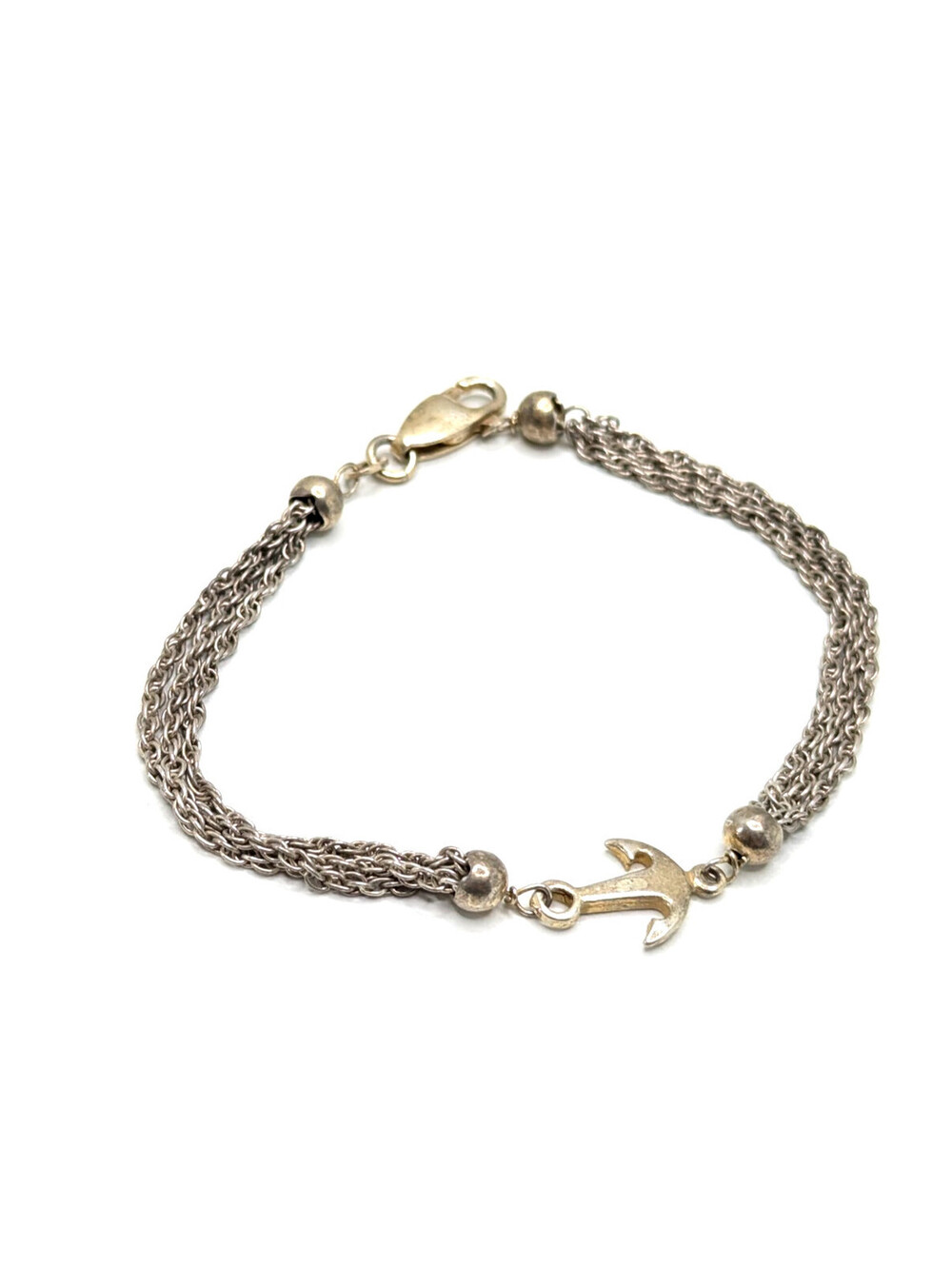 Sterling Silver 925 Multi Chain Bracelet Anchor Charm Lobster Clasp 19.5cm